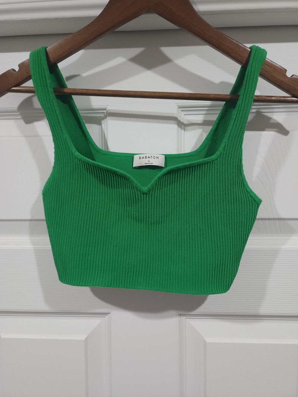 Babaton Sculpt Knit Kelly Green Ribbed Square-Neck Cropped Tank S